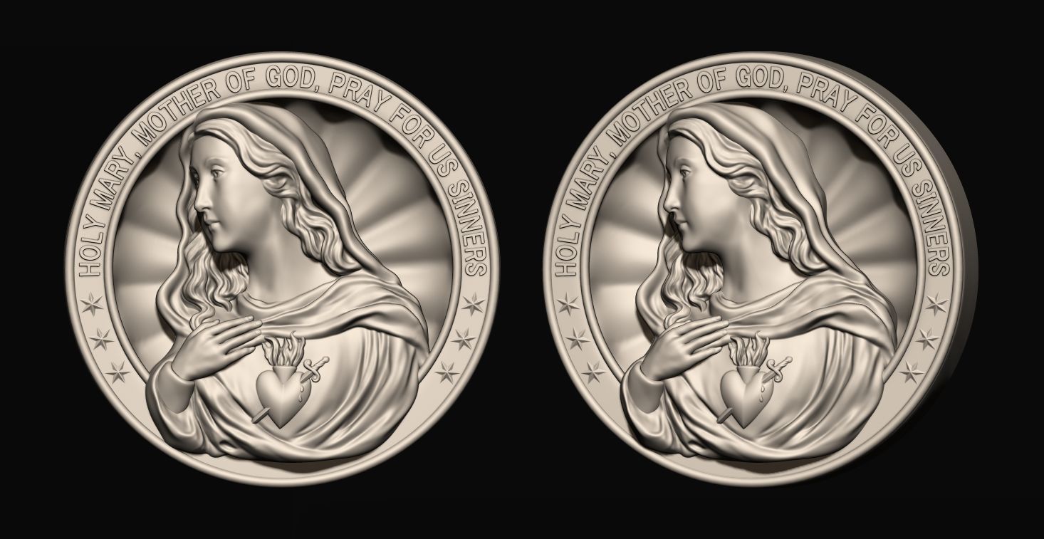 Virgin Mary Medallion 3D print model_1
