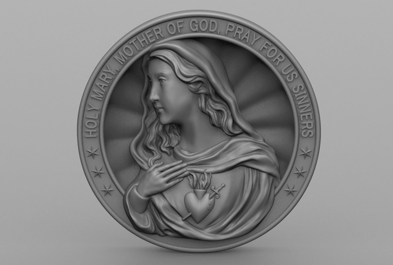Virgin Mary Medallion 3D print model_3
