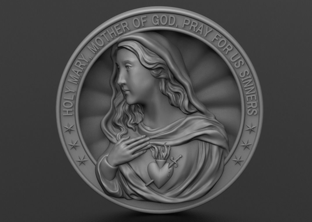 Virgin Mary Medallion 3D print model_4