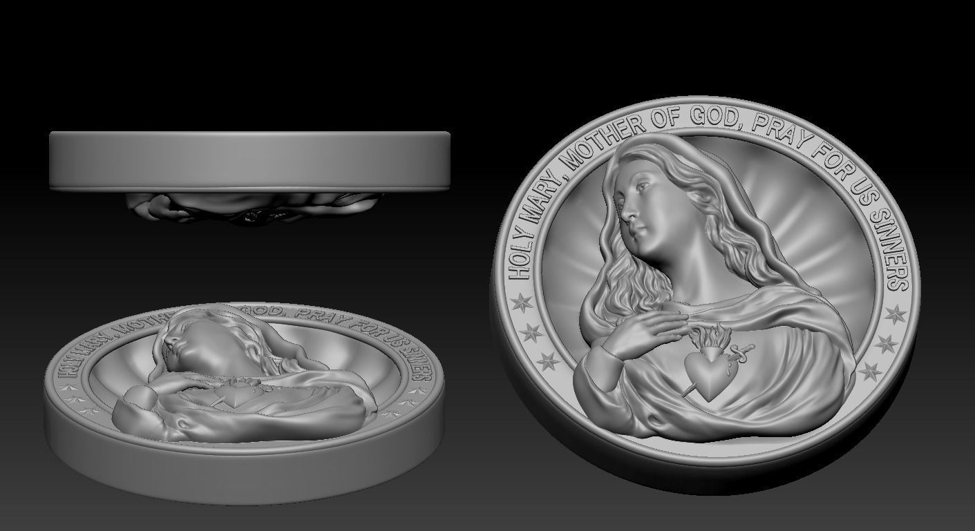 Virgin Mary Medallion 3D print model_7