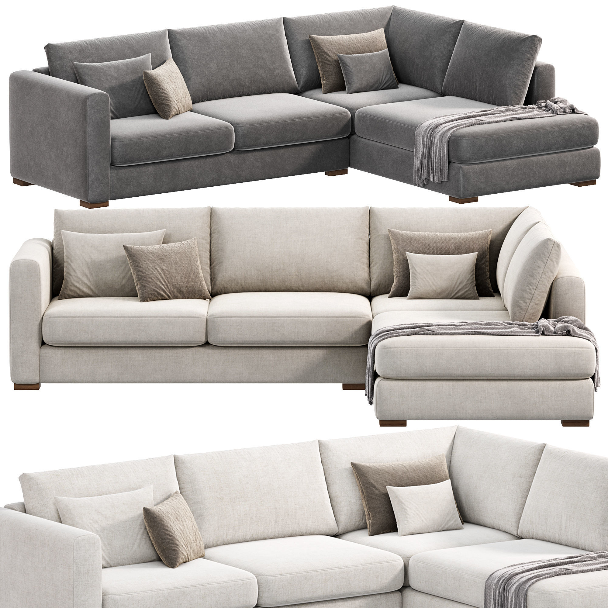 Blake Large Open End Corner Sofa by loomloft 3D model_1