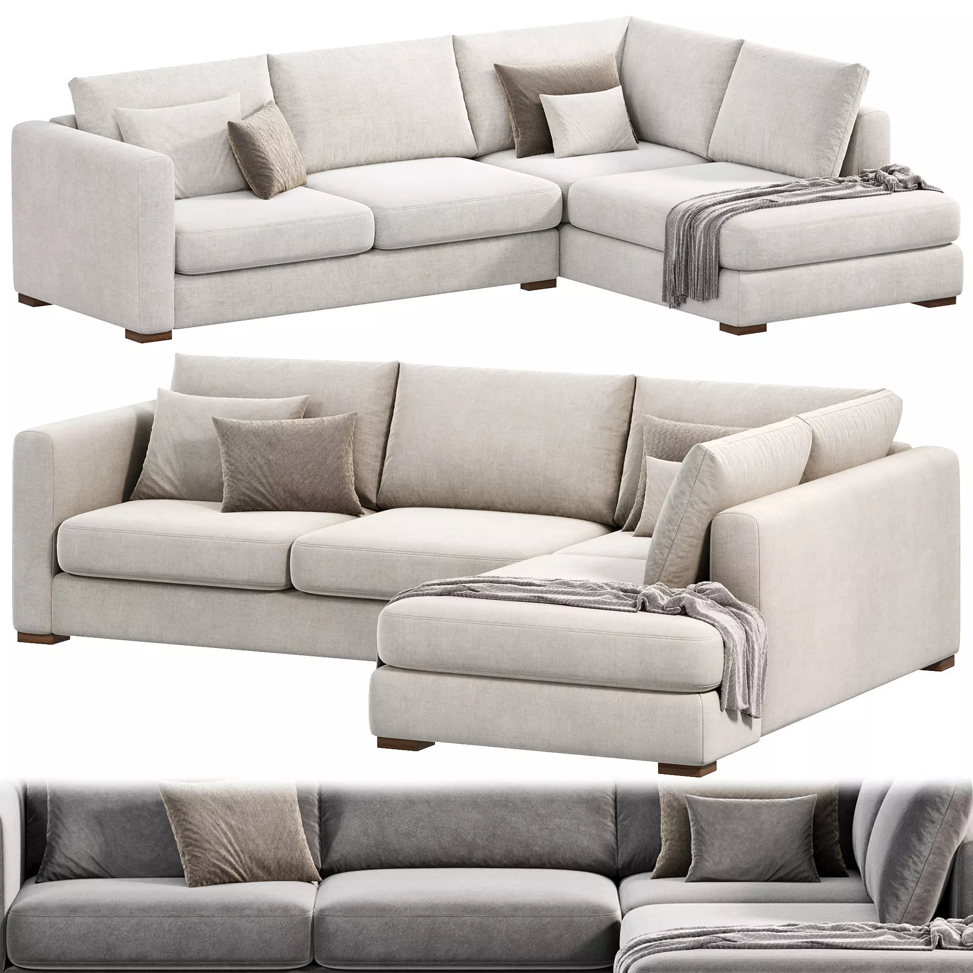 Blake Large Open End Corner Sofa by loomloft 3D model_0