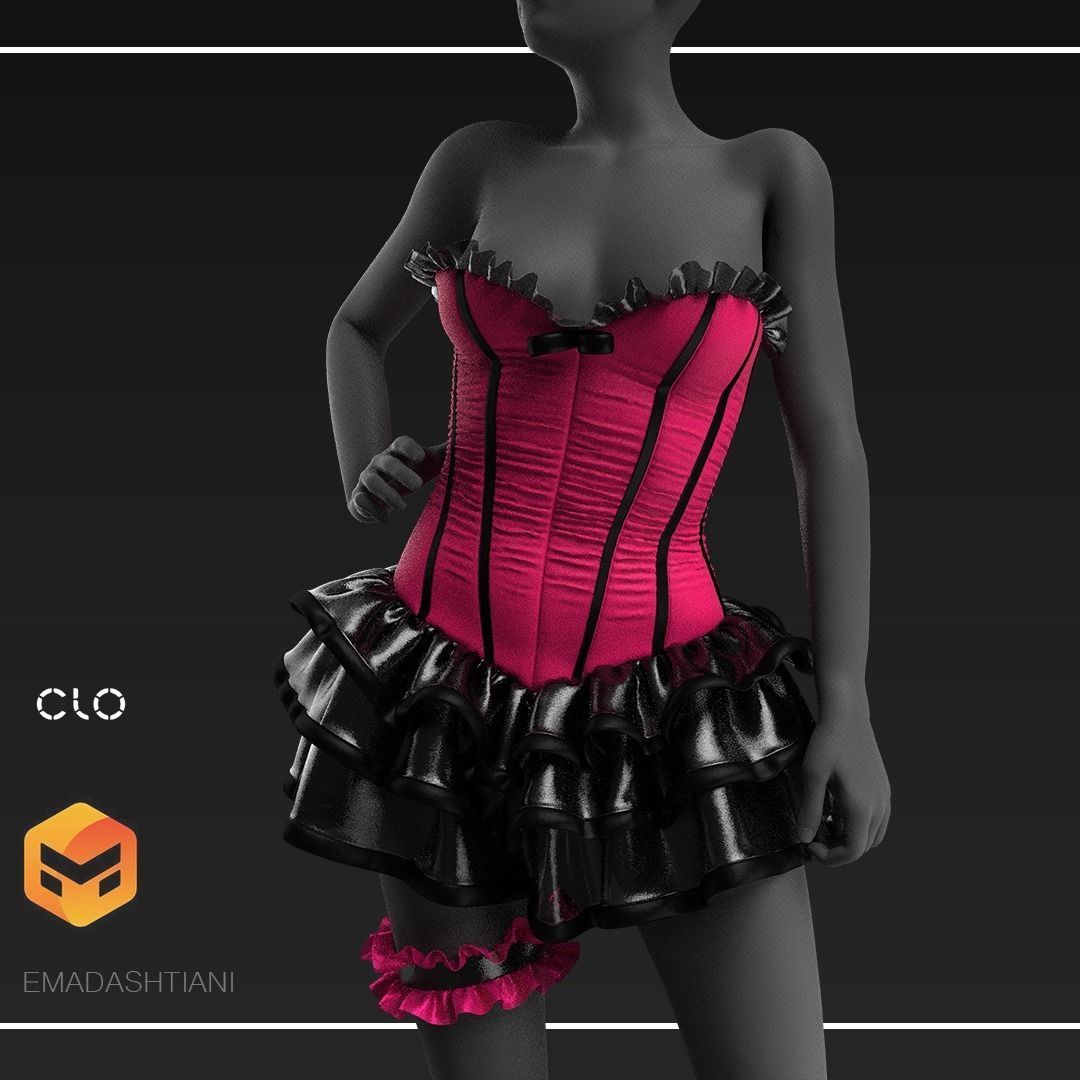 Ballerina Corset 29 MarvelousDesigner-CLO3D ZPRJ FBX OBJ MTL 3D model_3