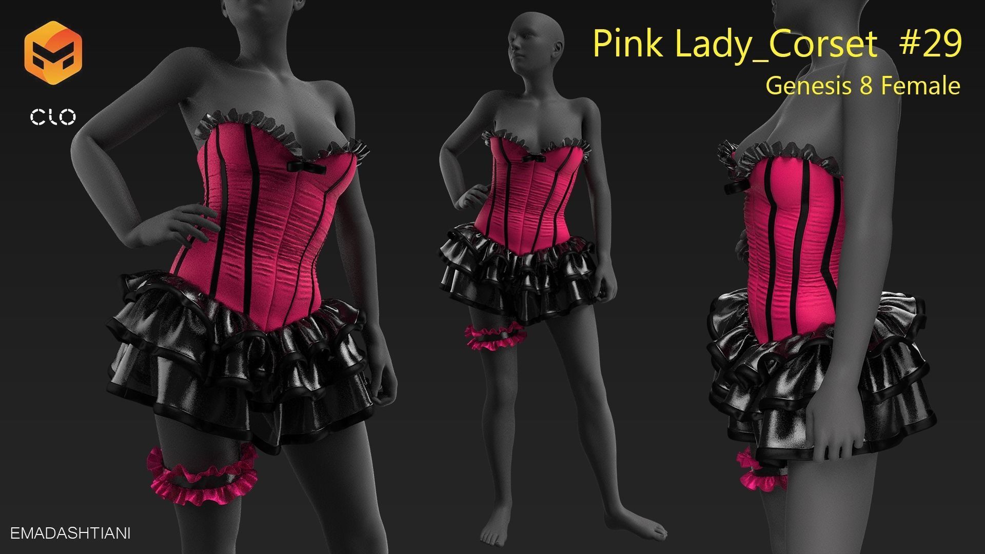 Ballerina Corset 29 MarvelousDesigner-CLO3D ZPRJ FBX OBJ MTL 3D model_1