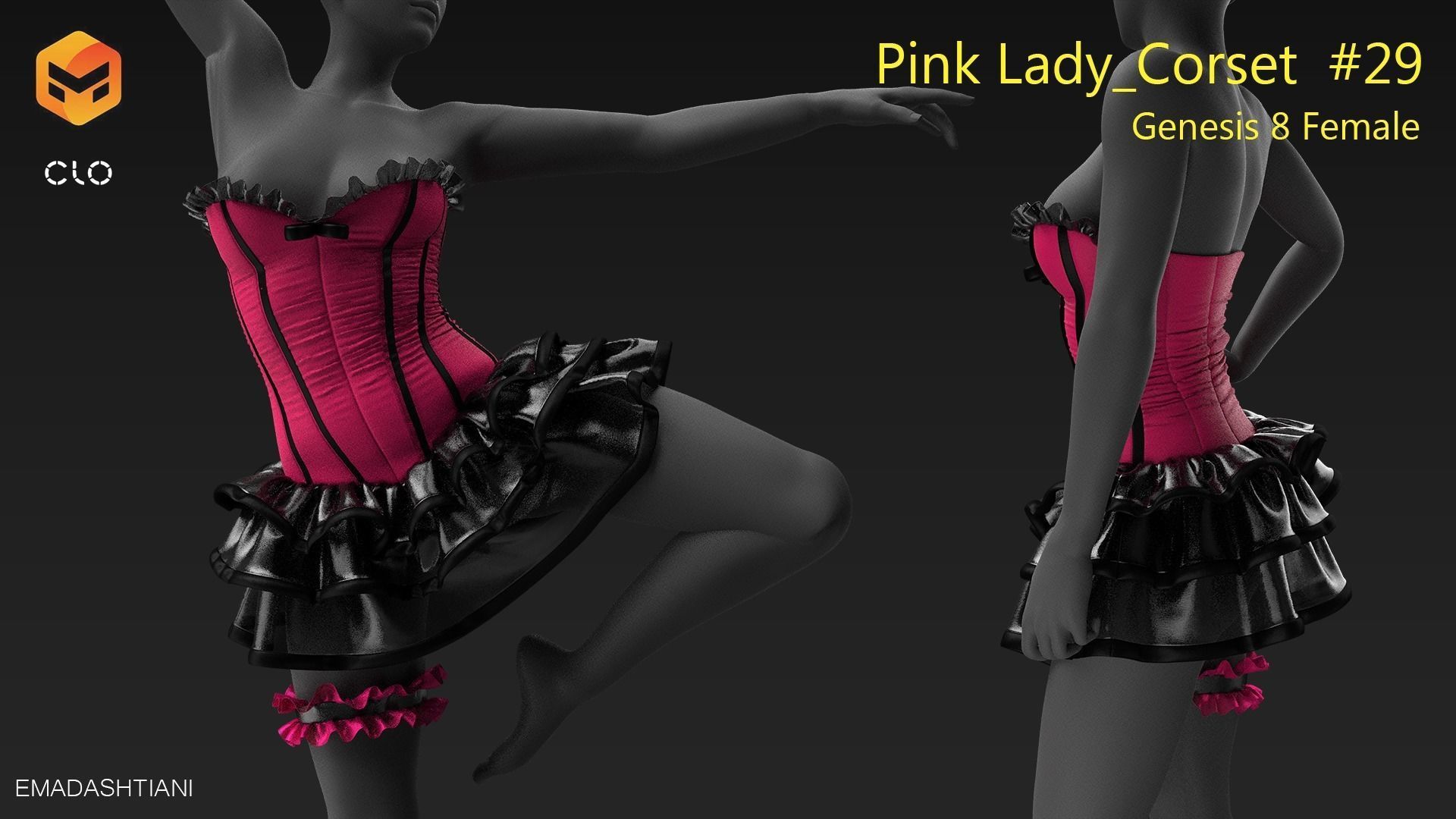 Ballerina Corset 29 MarvelousDesigner-CLO3D ZPRJ FBX OBJ MTL 3D model_2