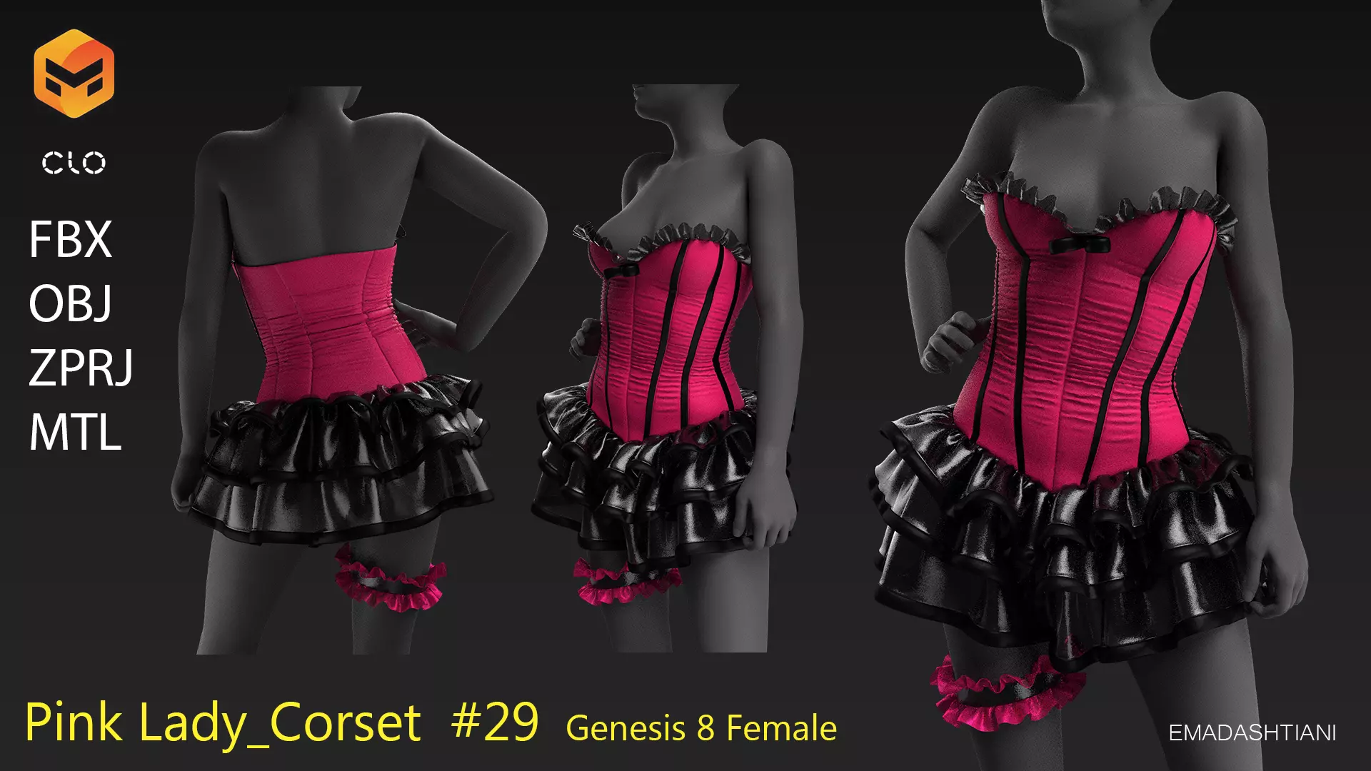 Ballerina Corset 29 MarvelousDesigner-CLO3D ZPRJ FBX OBJ MTL 3D model_0