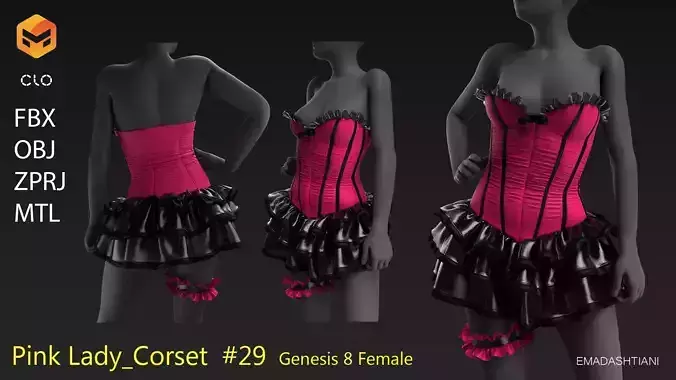 Ballerina Corset 29  MarvelousDesigner-CLO3D ZPRJ FBX OBJ MTL