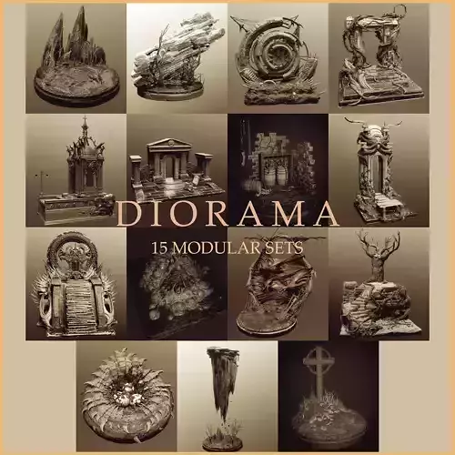 Dioramas - 15 modular figurine bases environment kits 3D model