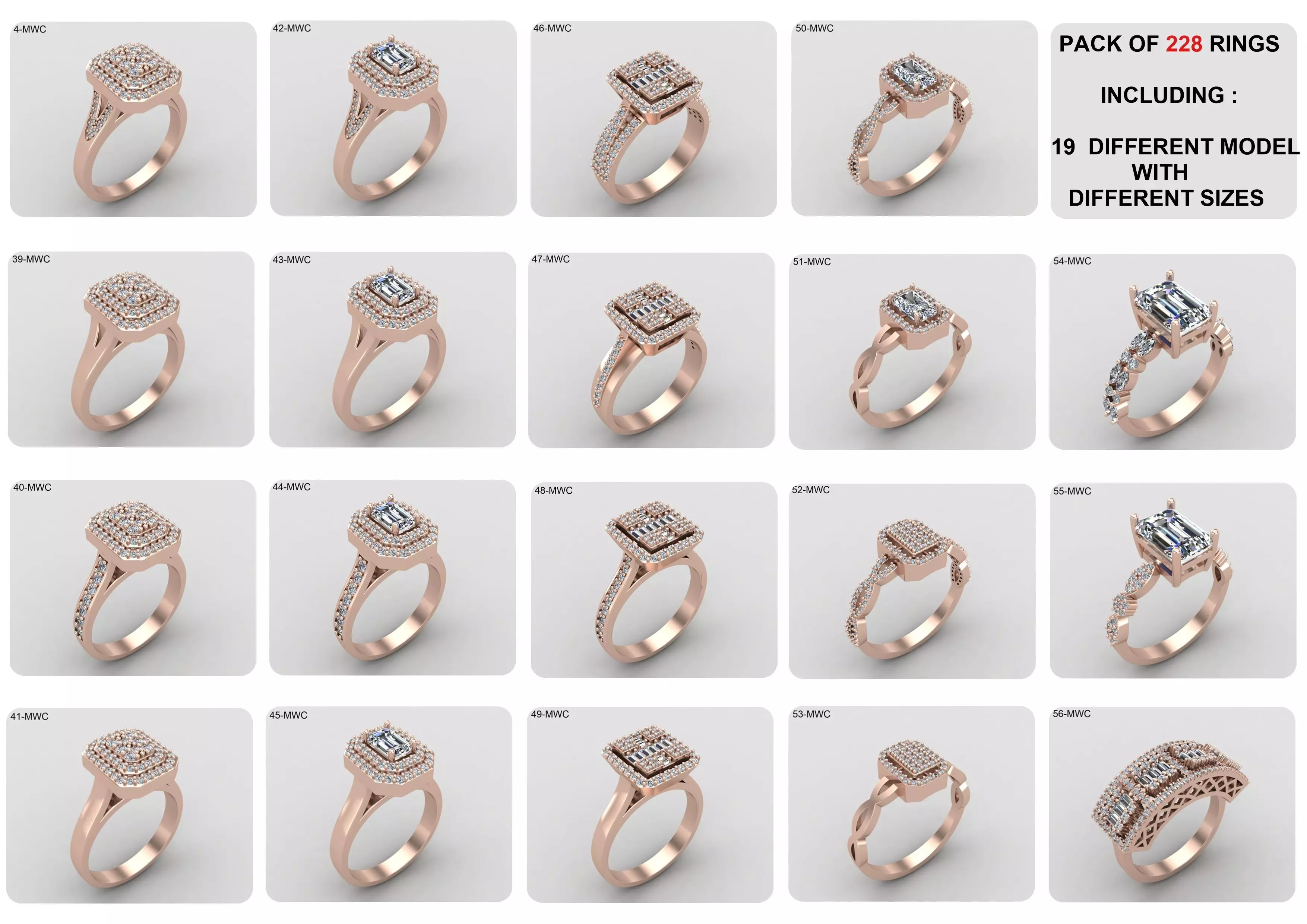 19 models of emerald rings 57-MWCG 3D Model Collection_0