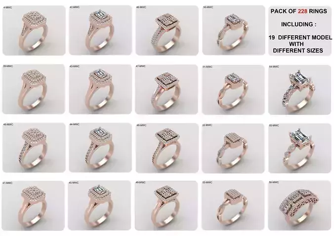 19 models of emerald rings 57-MWCG 3D Model Collection