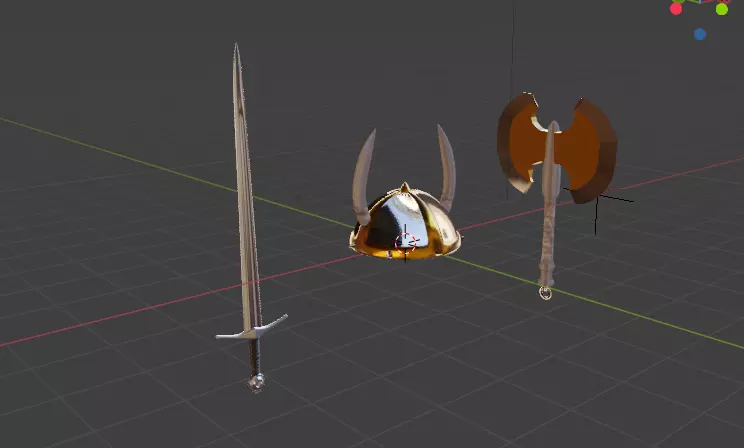 Viking package sword helmet axe Low-poly 3D model_0