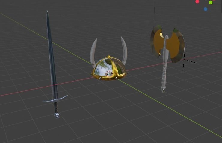 Viking package sword helmet axe Low-poly 3D model_3