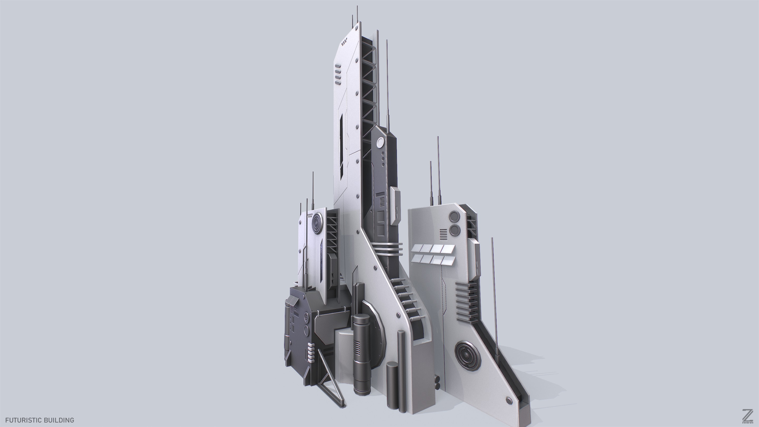 Futuristic building Low-poly 3D model_5