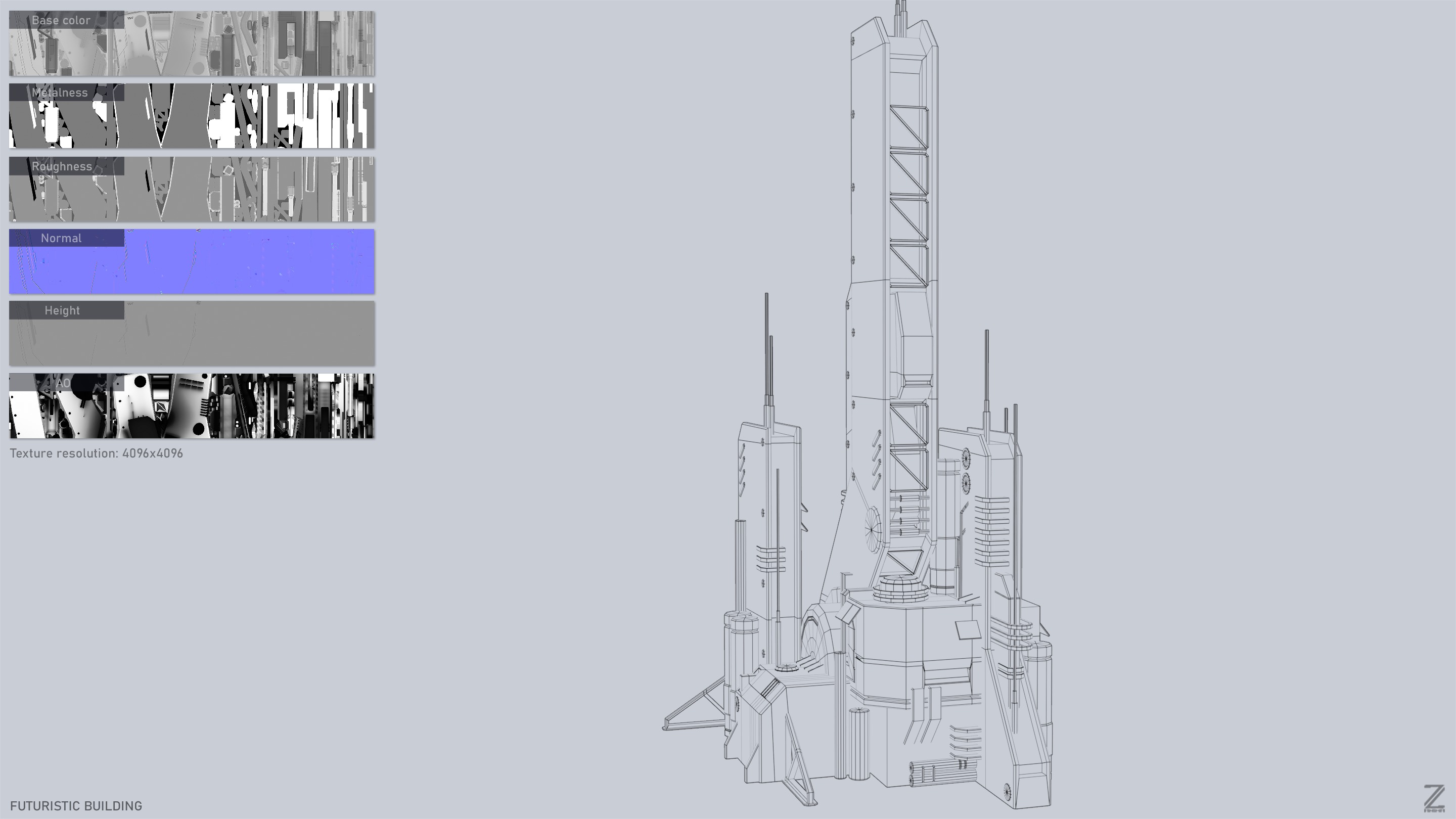 Futuristic building Low-poly 3D model_3
