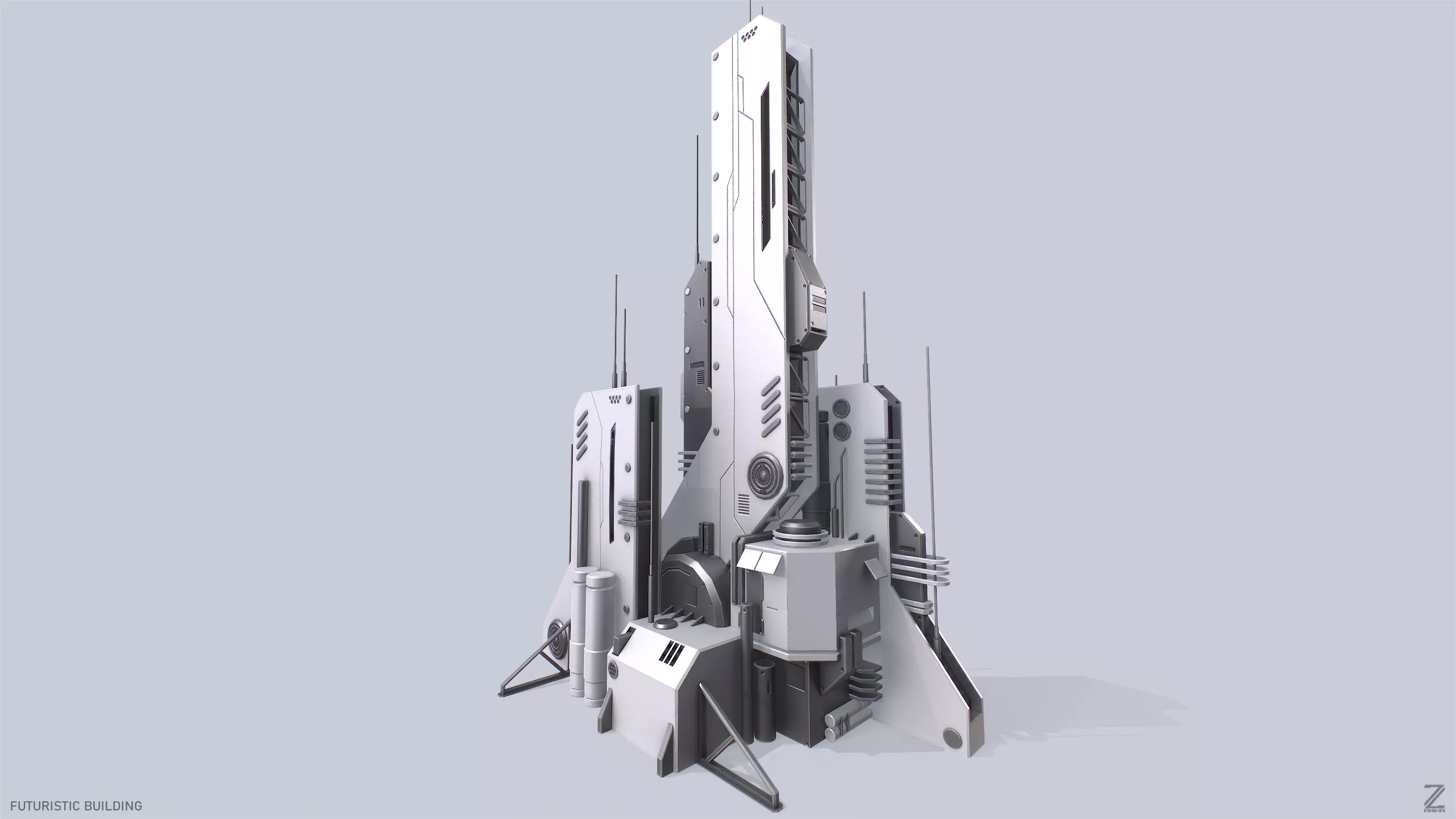 Futuristic building Low-poly 3D model_0