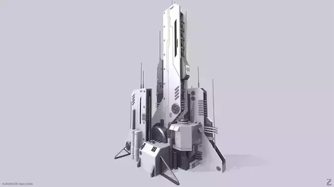 Futuristic building Low-poly 3D model