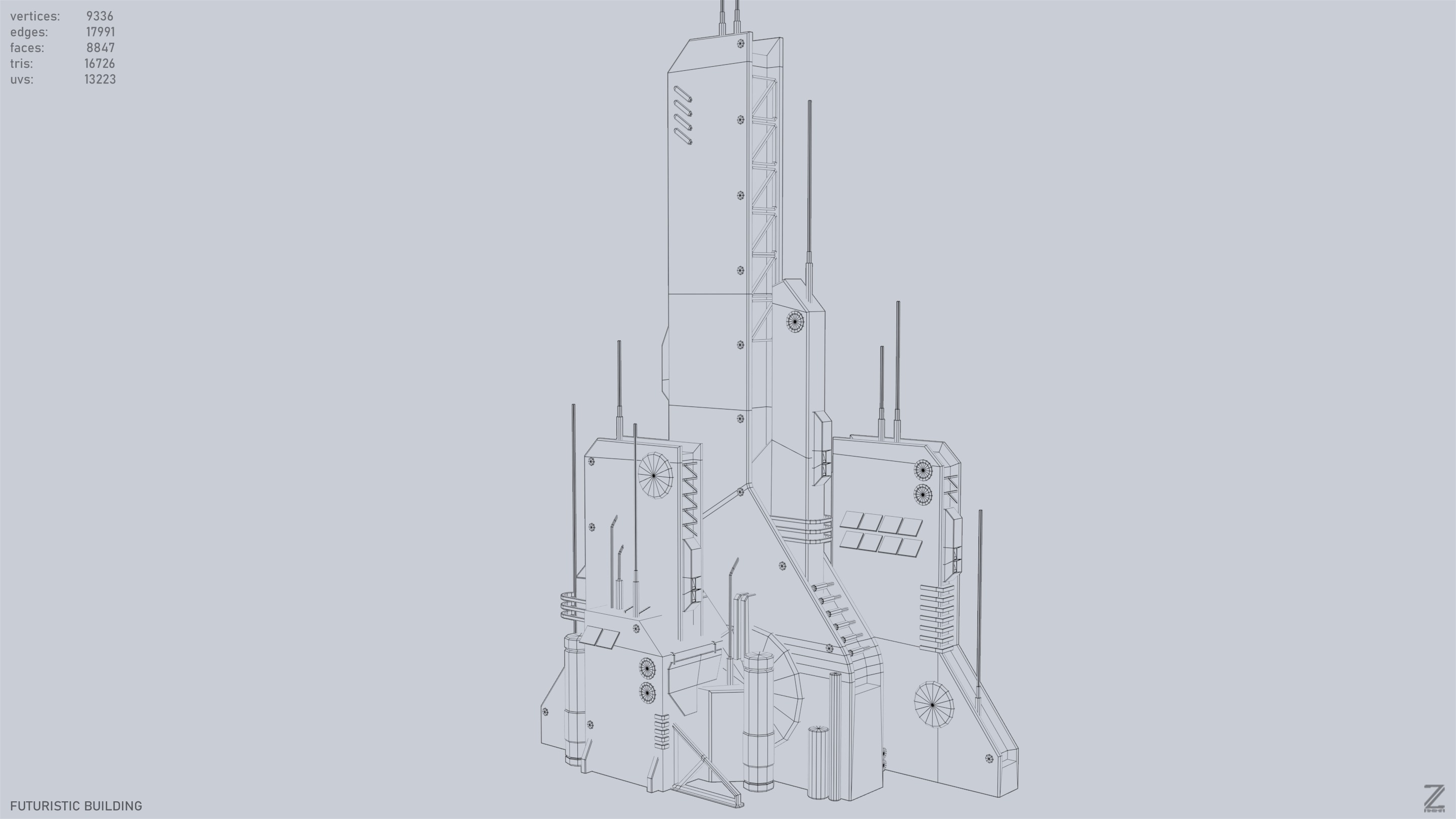 Futuristic building Low-poly 3D model_9