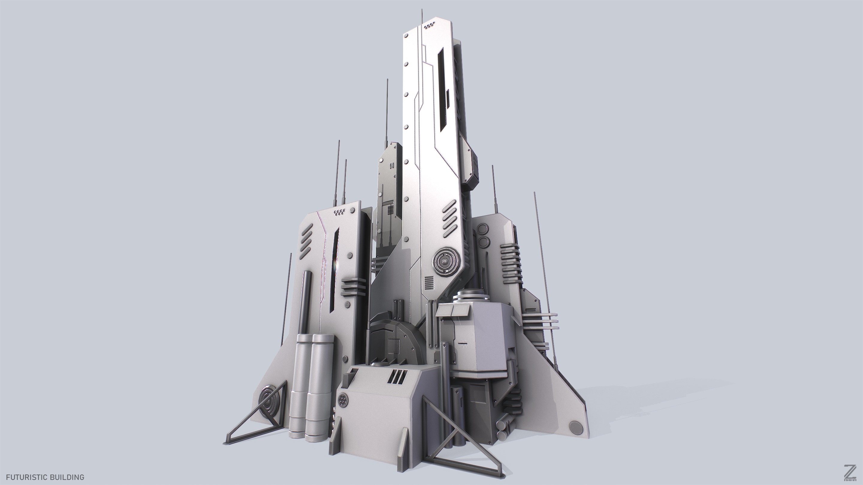 Futuristic building Low-poly 3D model_8