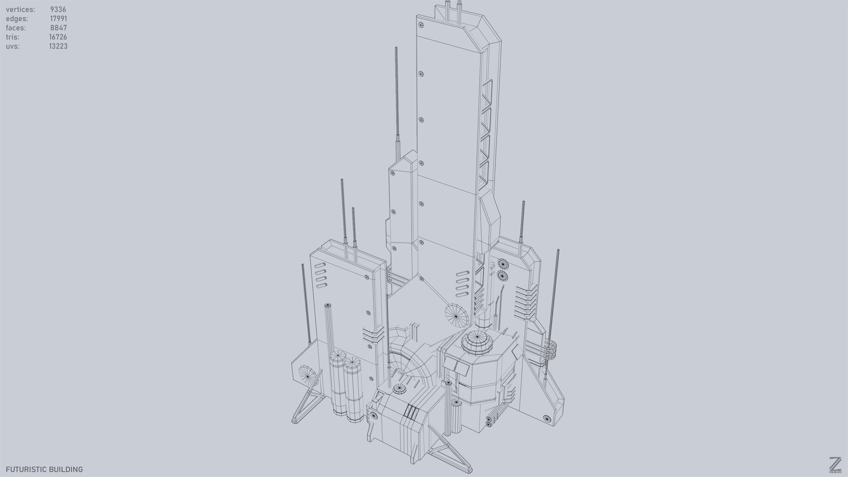 Futuristic building Low-poly 3D model_14