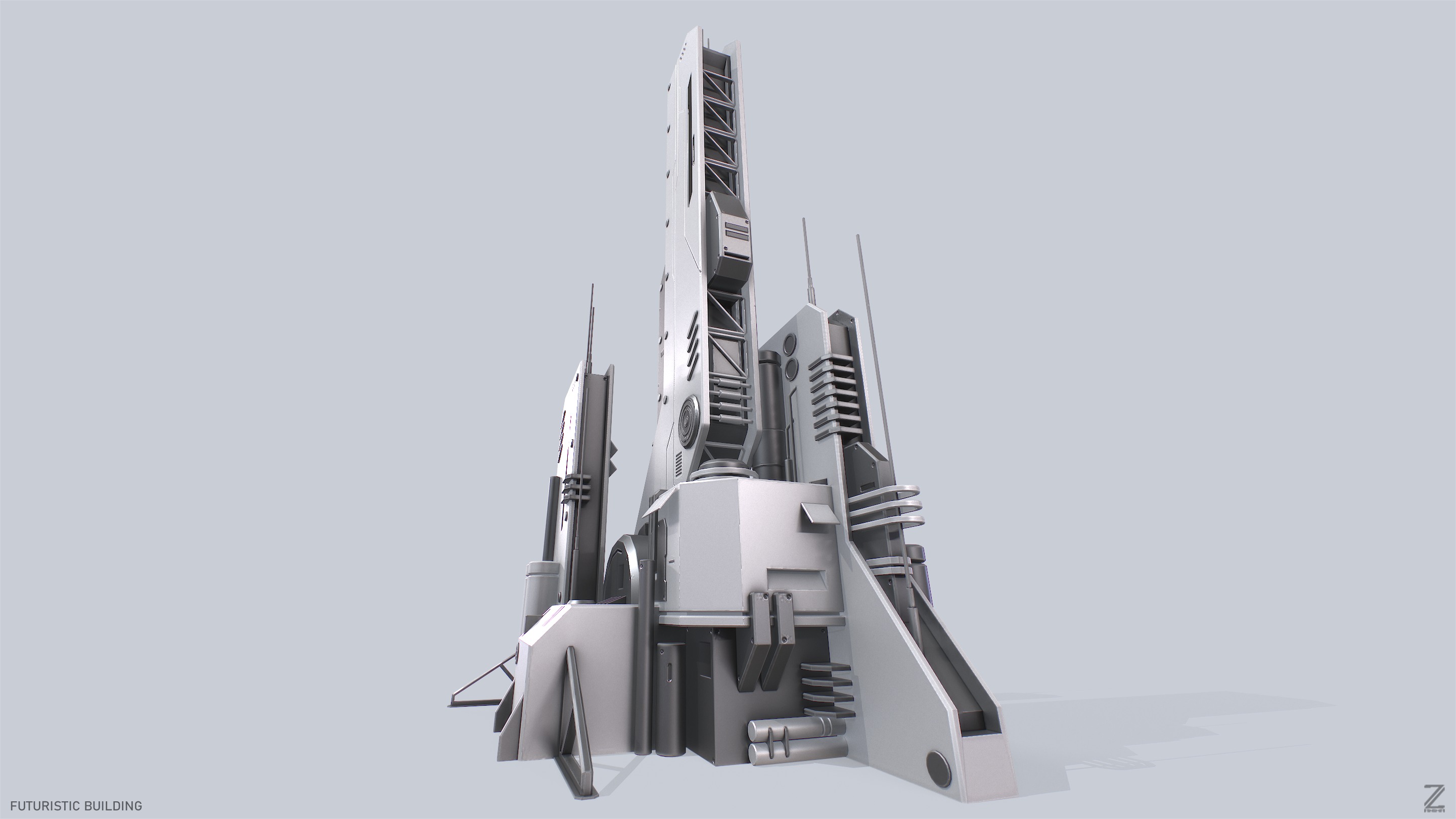 Futuristic building Low-poly 3D model_7