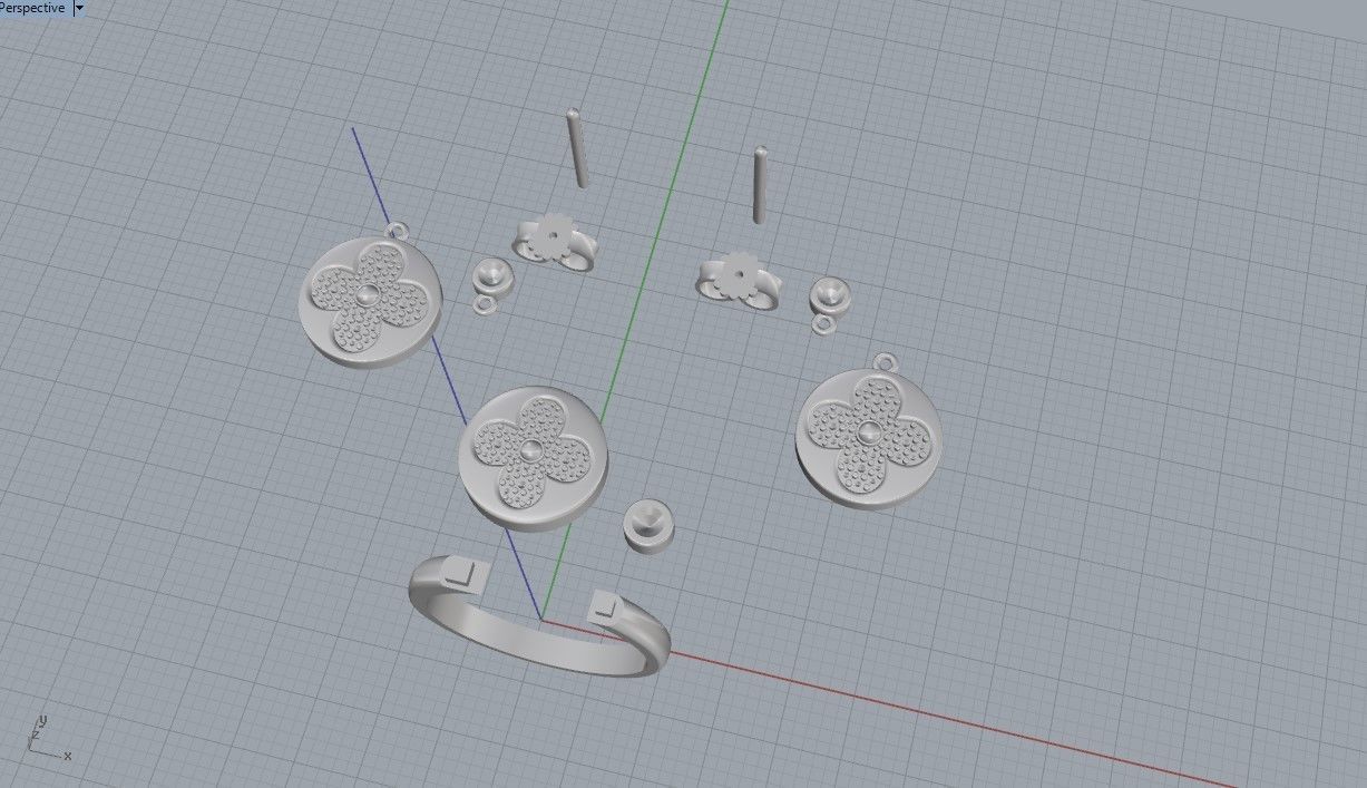 Louis Vuitton Ring and Earrings 3D print model_8