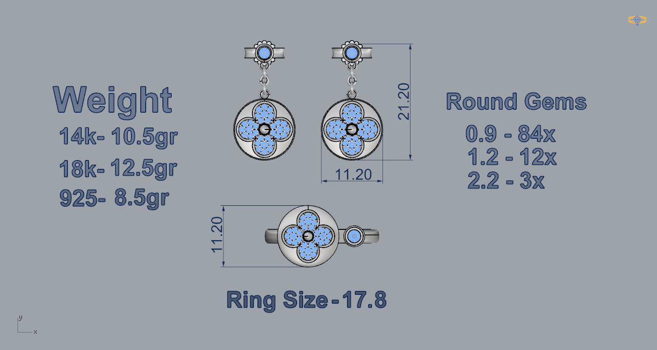 Louis Vuitton Ring and Earrings 3D print model_3