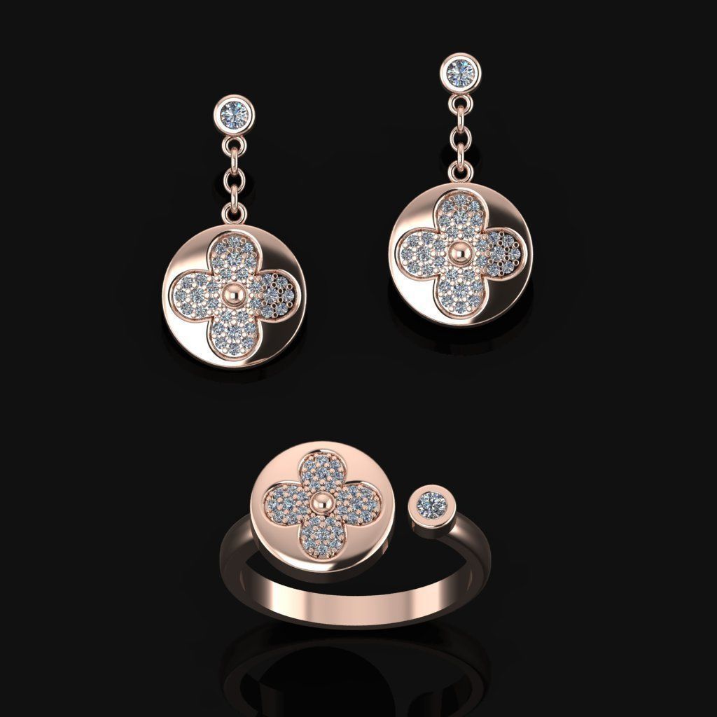 Louis Vuitton Ring and Earrings 3D print model_2