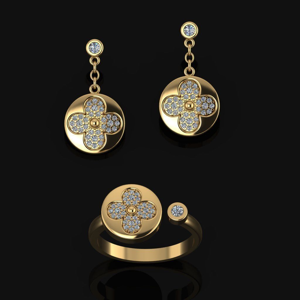 Louis Vuitton Ring and Earrings 3D print model_1