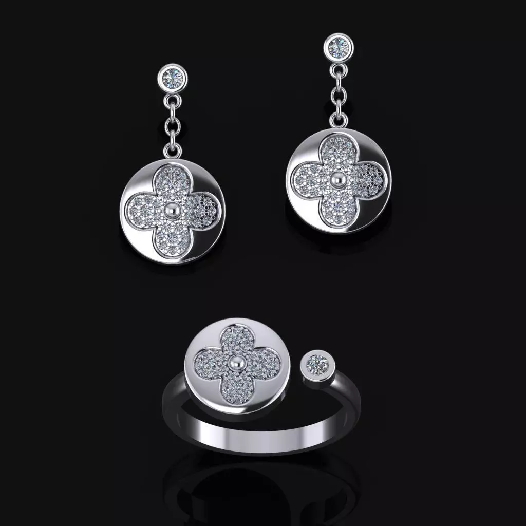 Louis Vuitton Ring and Earrings 3D print model_0