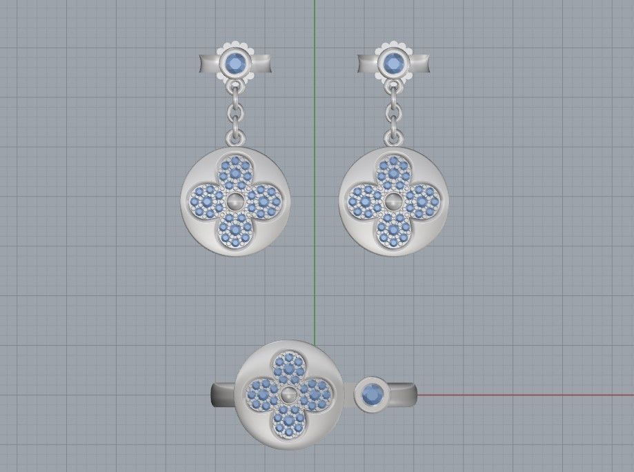 Louis Vuitton Ring and Earrings 3D print model_9