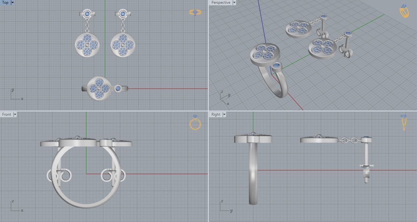 Louis Vuitton Ring and Earrings 3D print model_5
