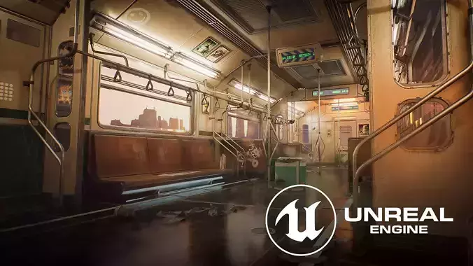 Cyberpunk Subway Train Kit - UE5 Low-poly 3D model