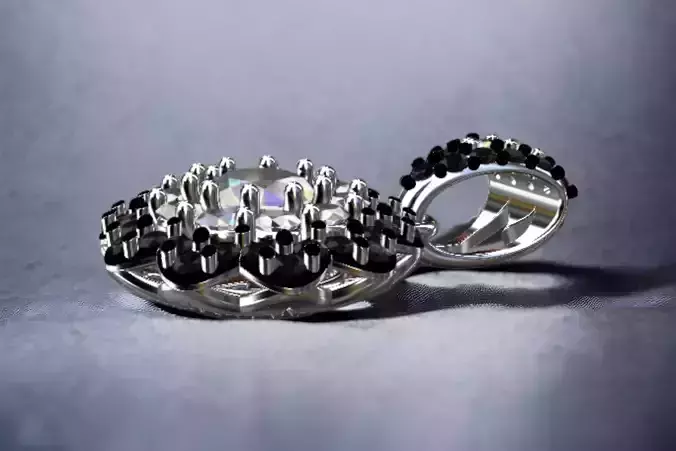 Diamond Pendant Black and  White diamonds with white gold