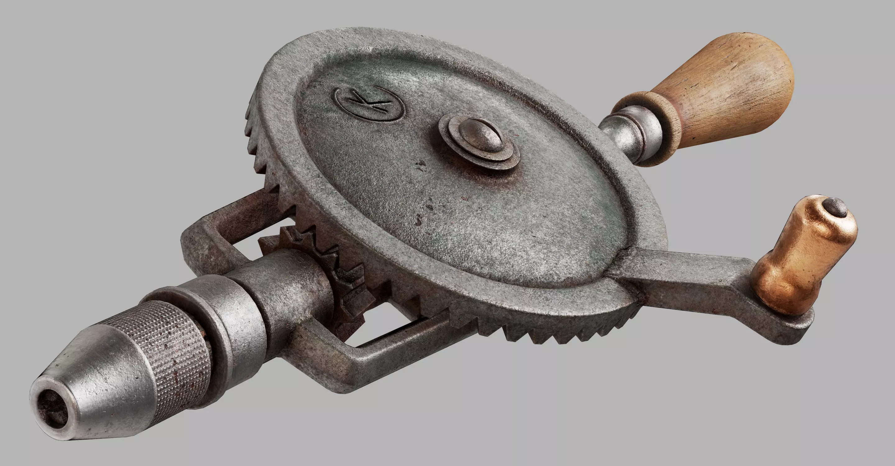  Old Hand Drill  Low-poly 3D model_0