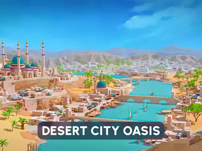Desert City Oasis Low-poly 3D model