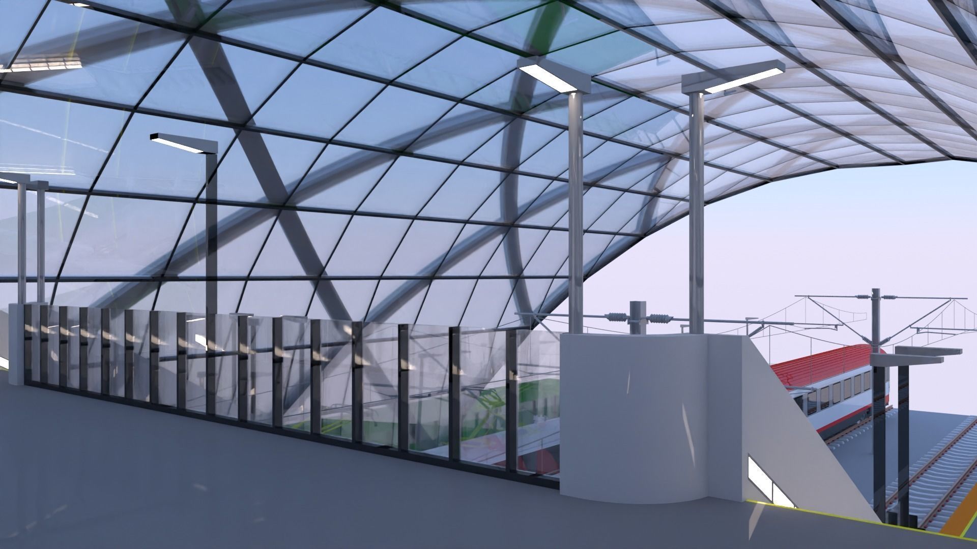 Railway station with train II 3D model_12