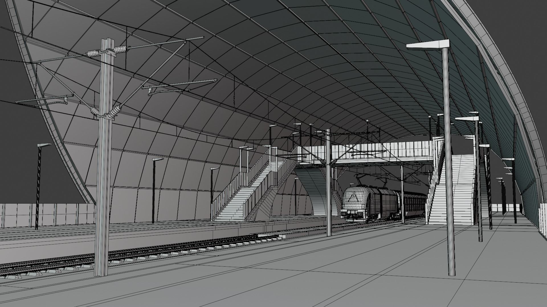 Railway station with train II 3D model_7
