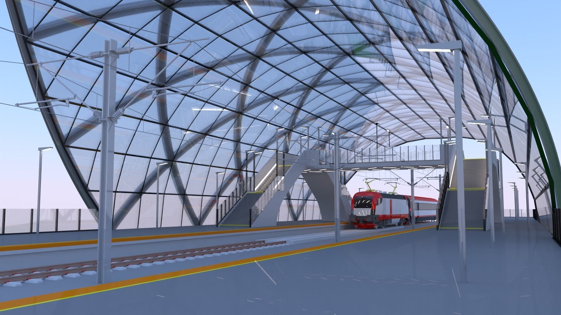 Railway station with train II 3D model_6