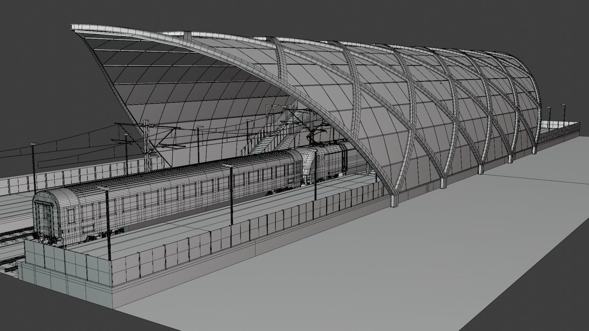 Railway station with train II 3D model_5