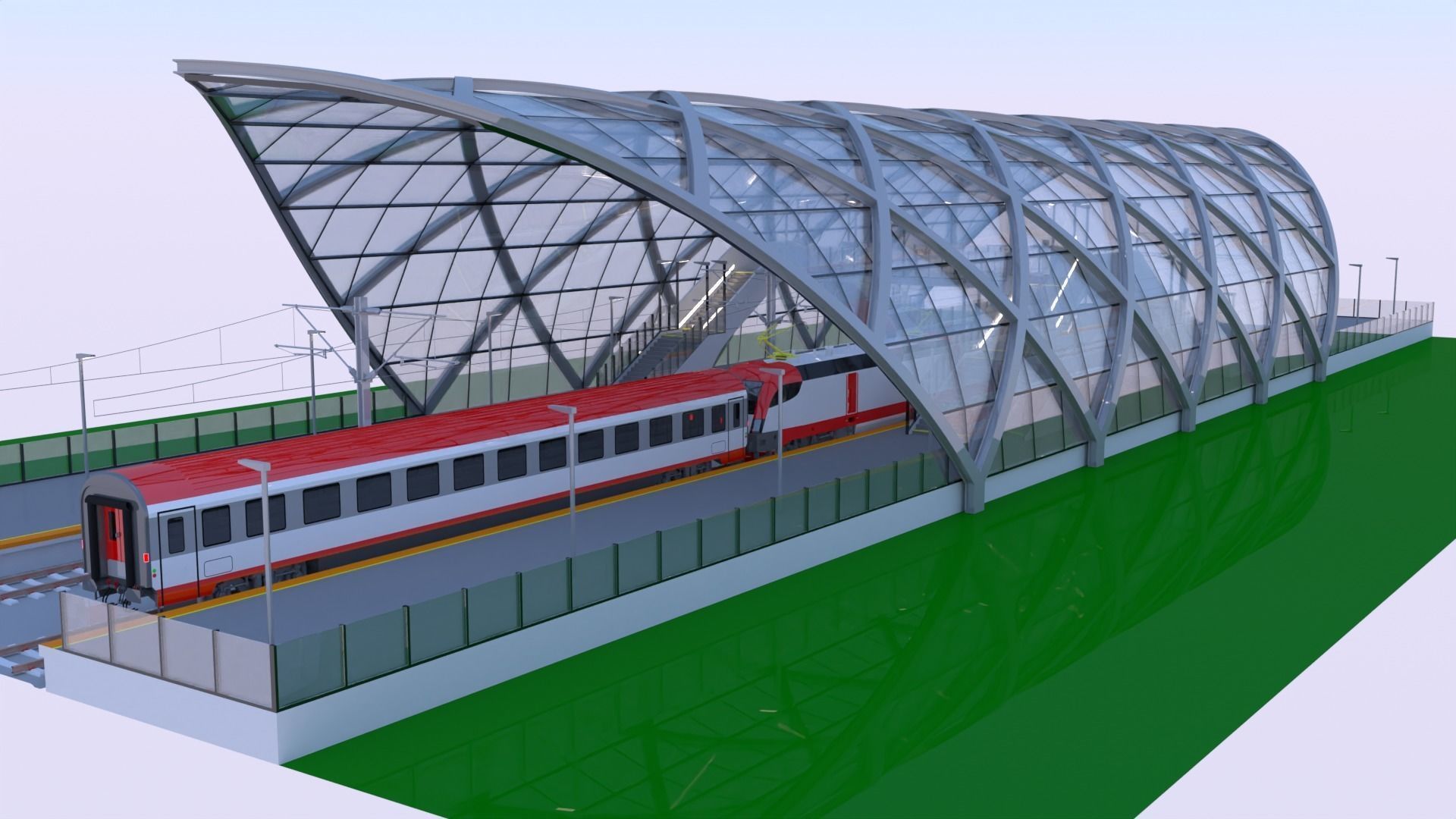 Railway station with train II 3D model_4