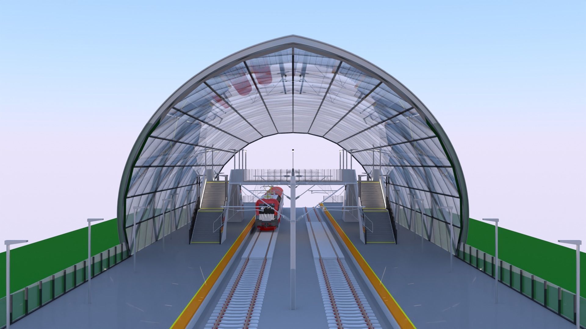 Railway station with train II 3D model_2