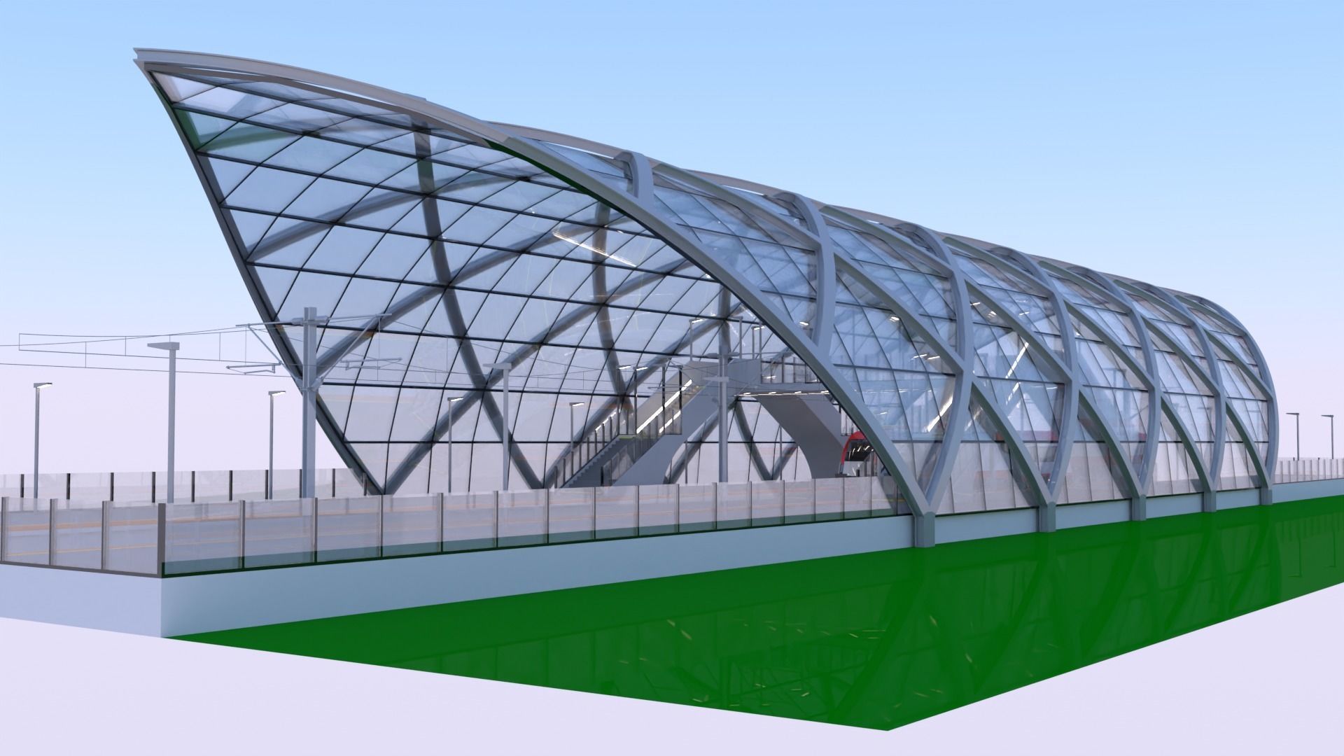 Railway station with train II 3D model_10