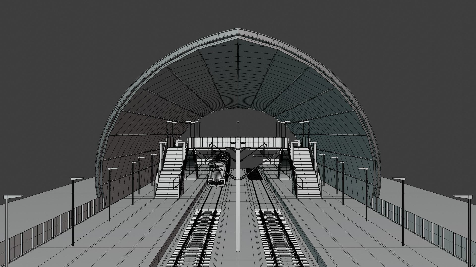 Railway station with train II 3D model_3
