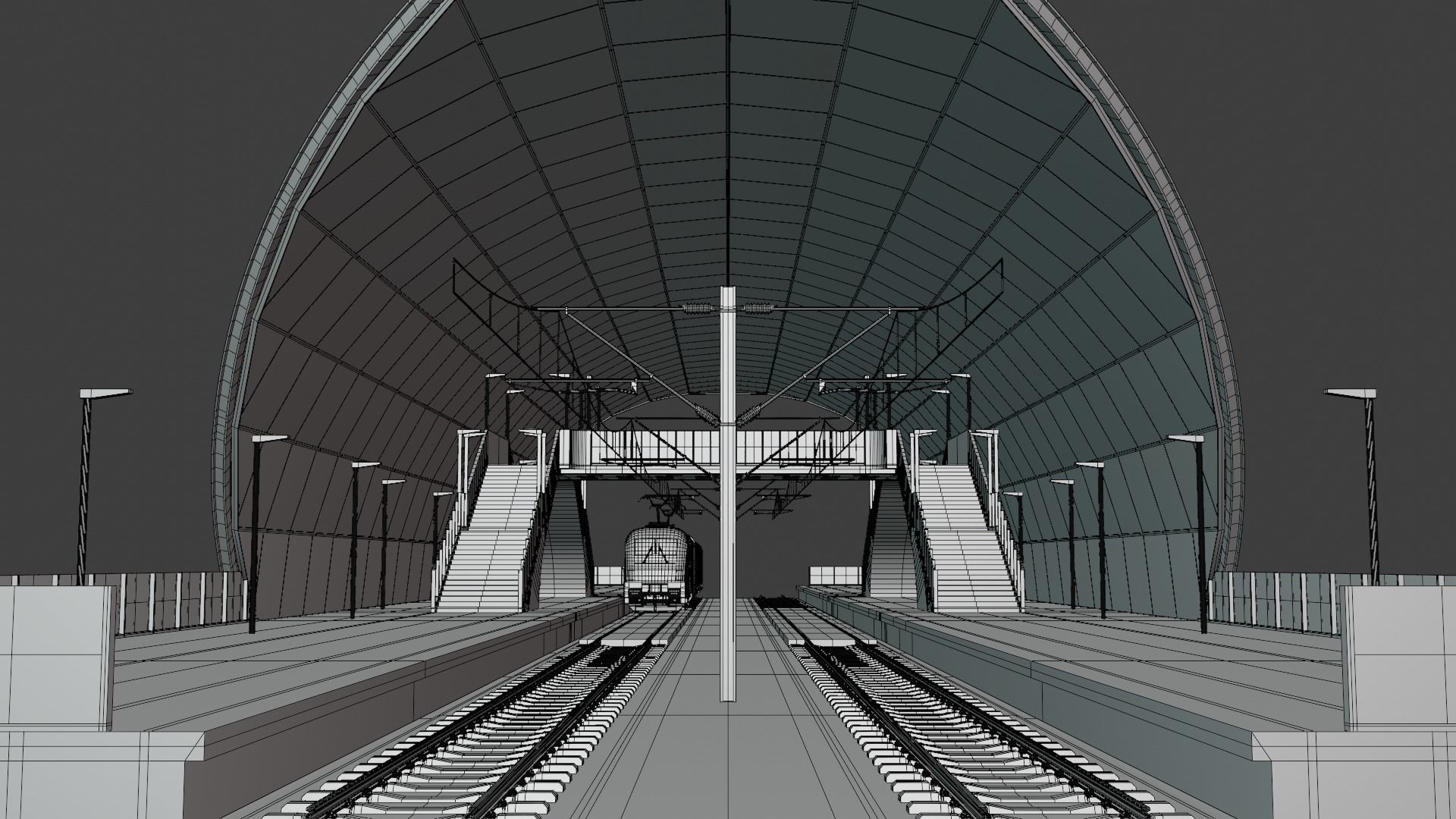 Railway station with train II 3D model_1