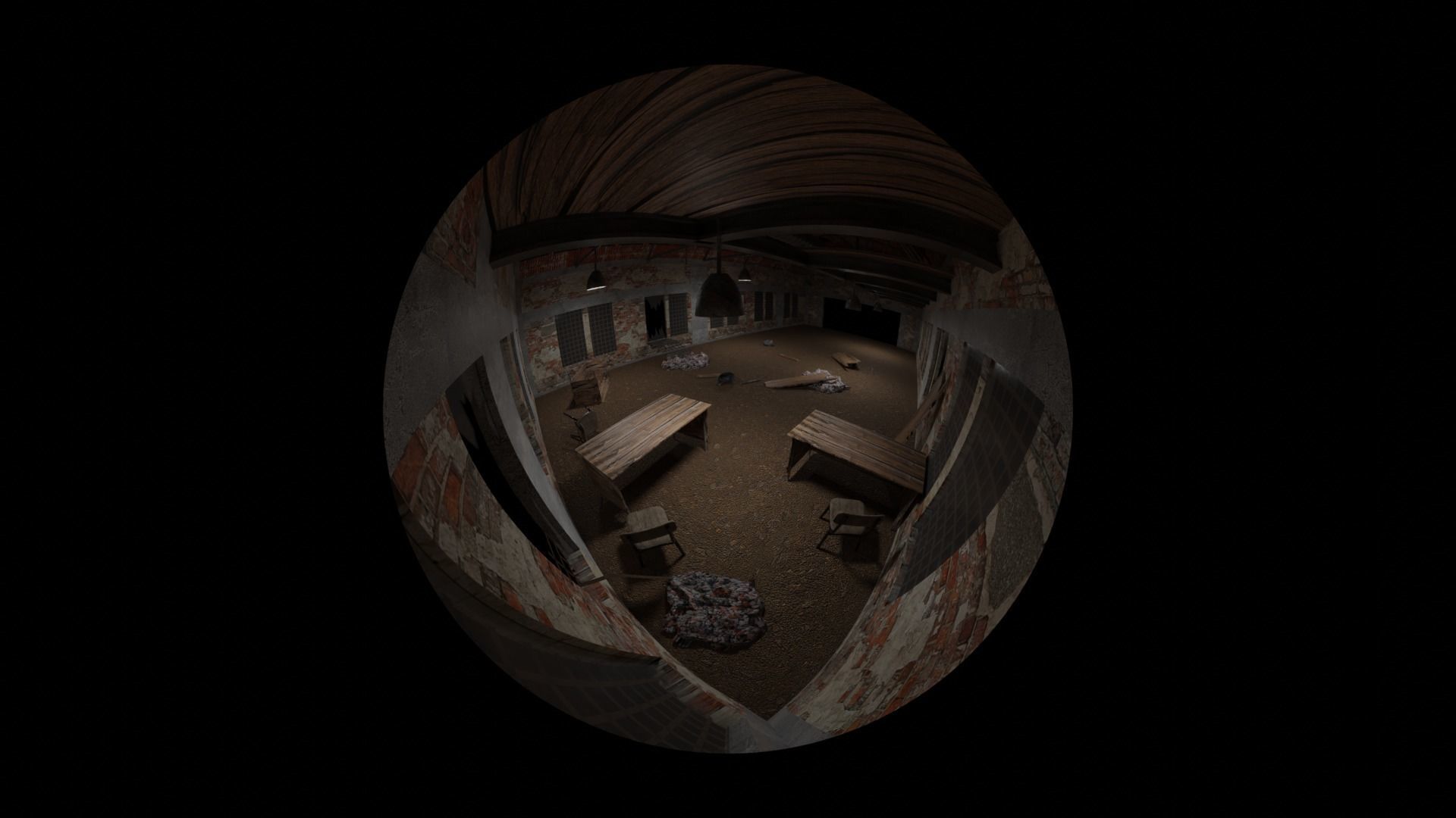 Abandoned Old hangar Low-poly 3D model_7