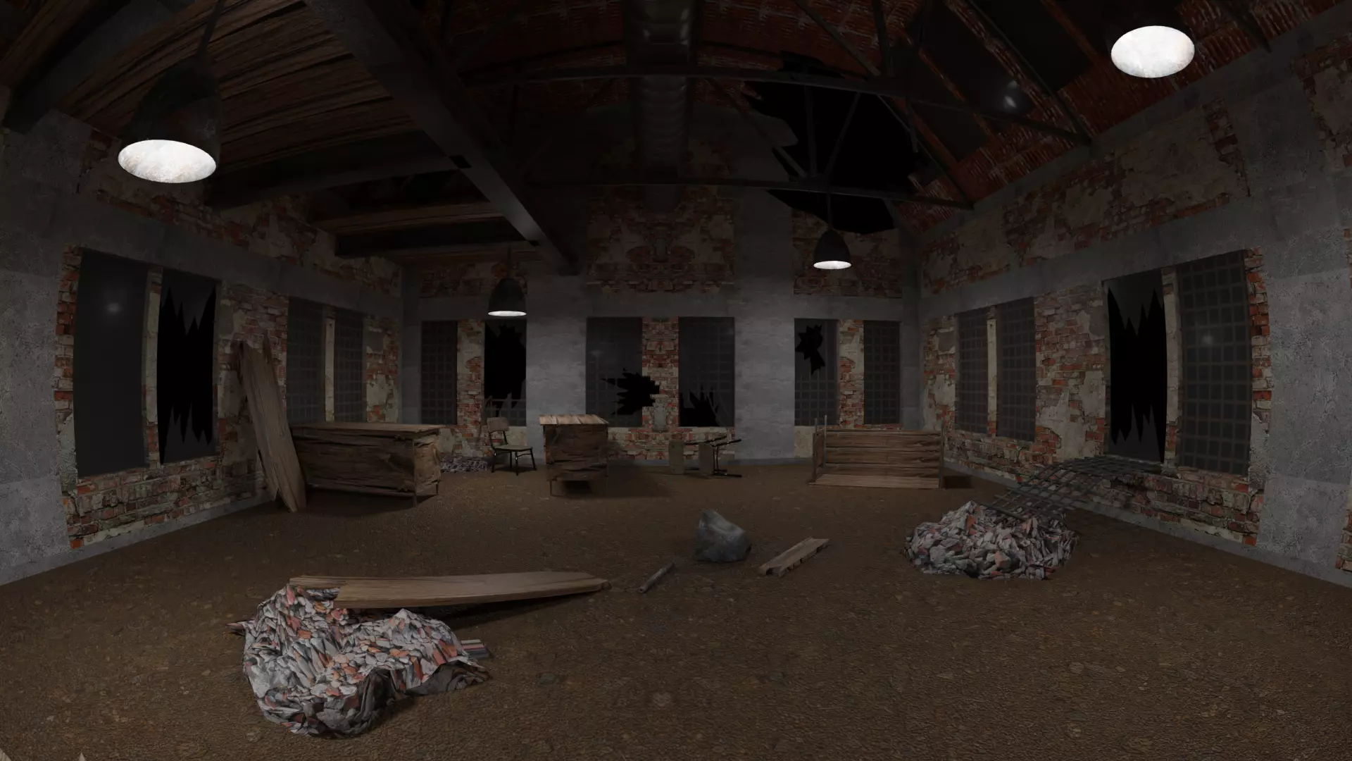 Abandoned Old hangar Low-poly 3D model_0