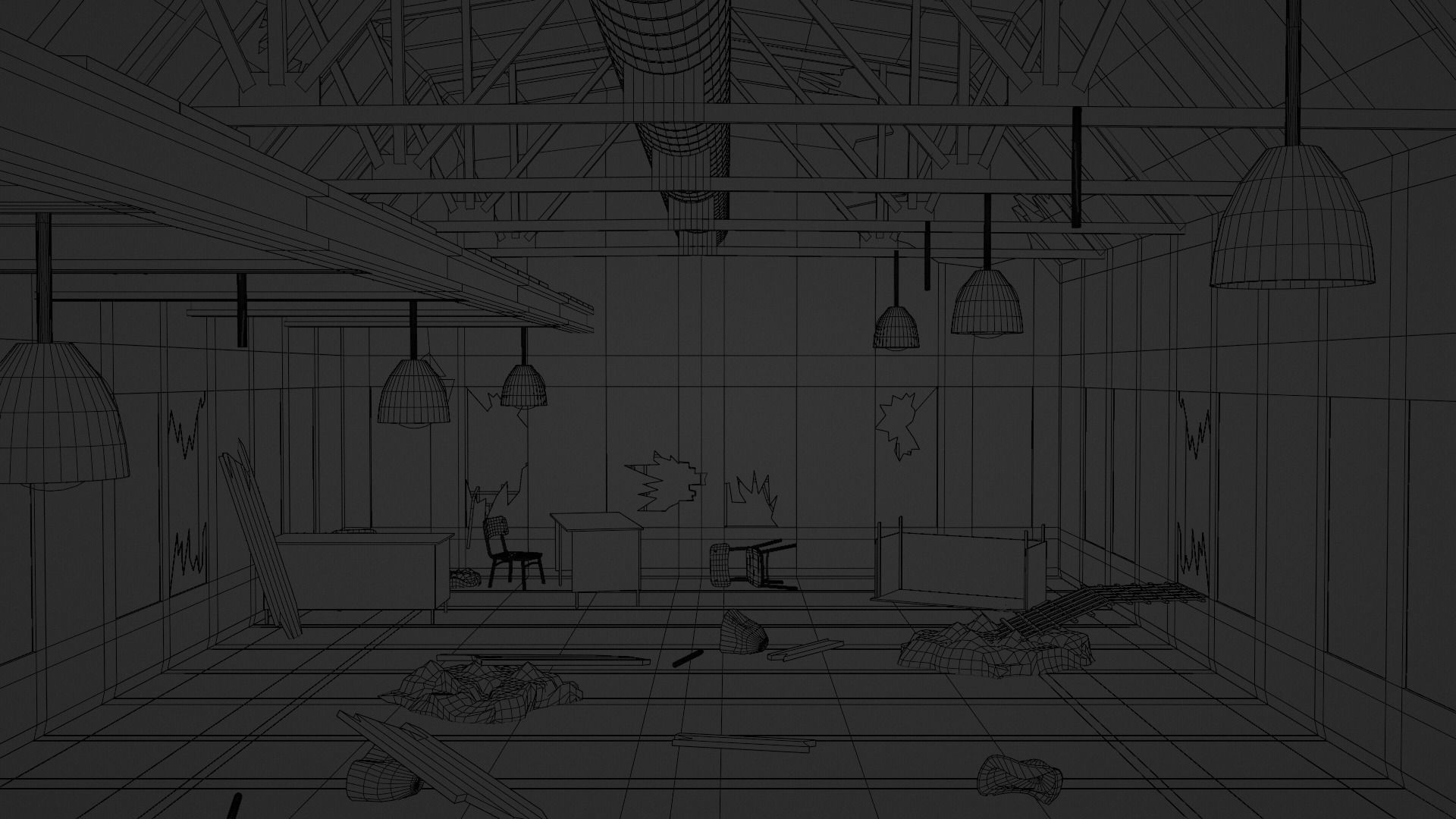 Abandoned Old hangar Low-poly 3D model_9