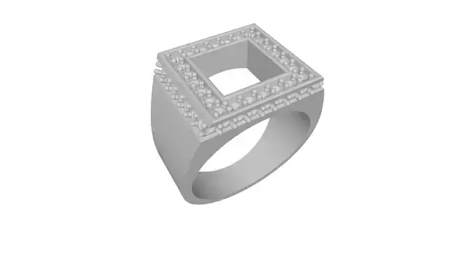 Men RIng with 8mm Square Stone and Diamonds