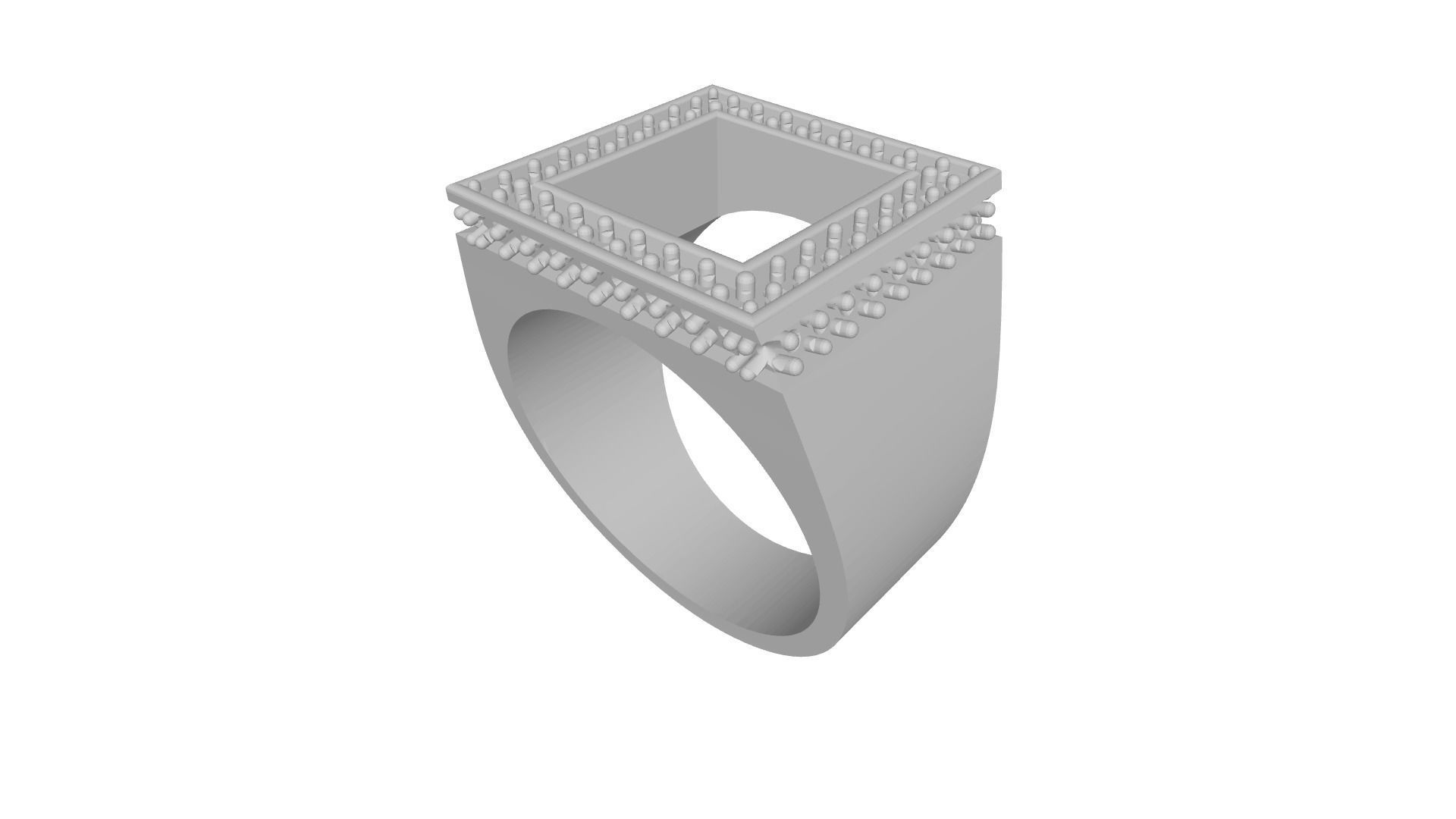 Men RIng with 10 mm Square Stone and Diamonds 3D print model_1