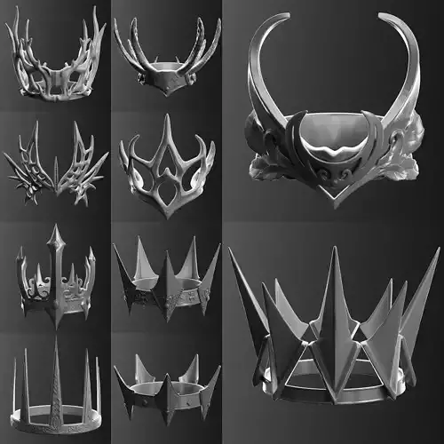 Realistic Crowns set ornate ring 3D model